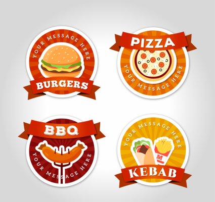 4 farbige Snack-Food-Labels Vektoren