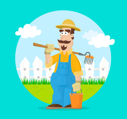 Cartoon Landwirt nehmen Vektor Material Harke Design