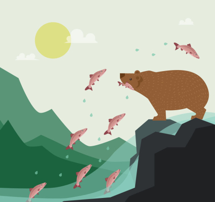 Braunbären ernähren sich von Lachs Vektor-Material