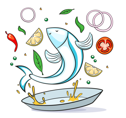 Leckere Fischgerichte Design Vektor-Material