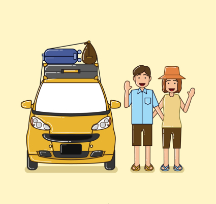 Kreative Paar mit dem Auto Vektor Material Reisen