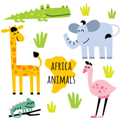 6 nette afrikanische Tiere Vektor-Material