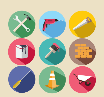 9 Bau-Tools-Symbol Vektor-Material
