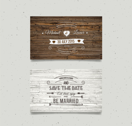 2 kreative Hochzeitseinladungskarte Vektor Holz
