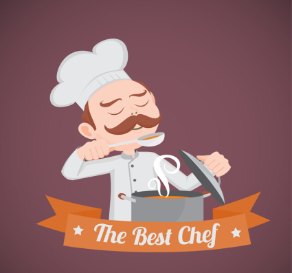 Männlicher Chef Verkostung Suppe Cartoon-Design Vektor-Material