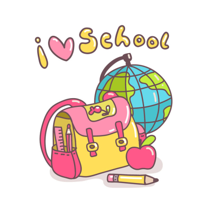 ICH LIEBE SCHULE Cartoon Schule liefert Vektor