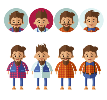 4 Mann und avatar Cartoon-Vektor-Material