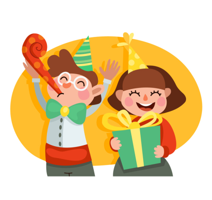 2 Kinder Vektor Material feiert Geburtstag