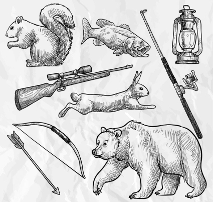 8 handbemalten Wald Jagd-Elemente Vektor Material