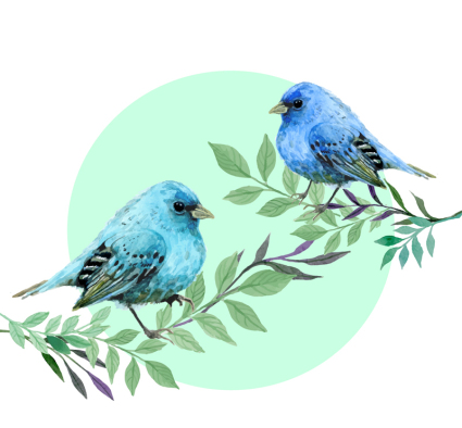 Blauer Vogel Vektor Material auf 2 Niederlassungen
