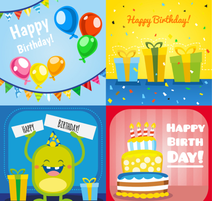 4 Cartoon-Geburtstag Platz Karte Vektor Material