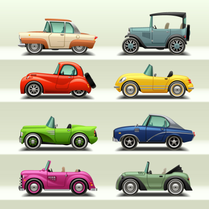 8 Cartoon-Auto-Design-Vektor Material