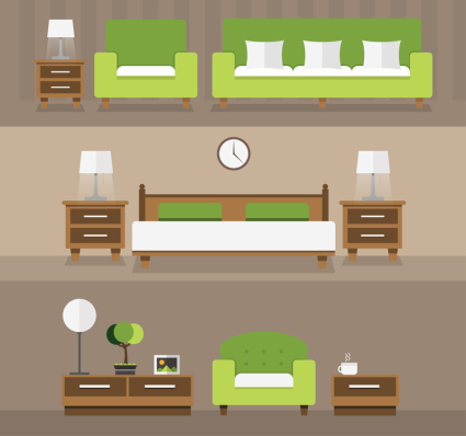 3 Gruppen von gr¨šnen Möbel-Design elegante Möbel Vektor Material