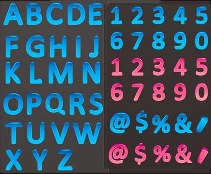 Color dreidimensionale Buchstaben und Zahlen Vektor Material