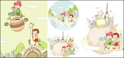 Travel Dream Theme Kinder Painting Vector Material