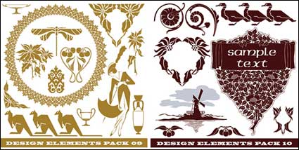 Windmill, Kängurus, Enten und anderes Material Silhouette Muster vector