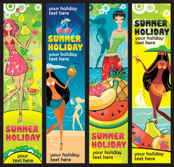 Summer Obst Thema Frauen Banner Vektor Material