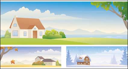 Four Seasons Landschaft Vektor Material