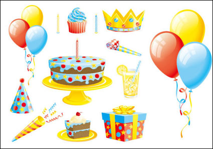 Der Ballon Kuchen Geschenkbänder Vektor Material