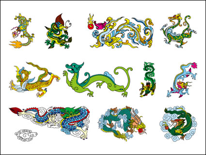 Klassische chinesische Drache neun Vektor Material