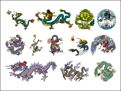 Klassische chinesische Dragon Six Vektor Material