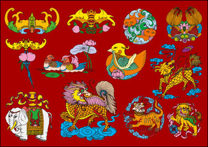 12 Chinese Folk auspicious Muster Vector