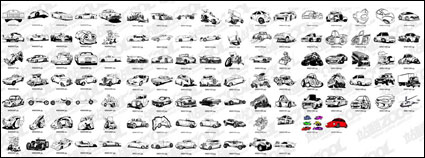 132 klassische Schwarz-Weiß-Comic-Auto-Muster Vektor Material