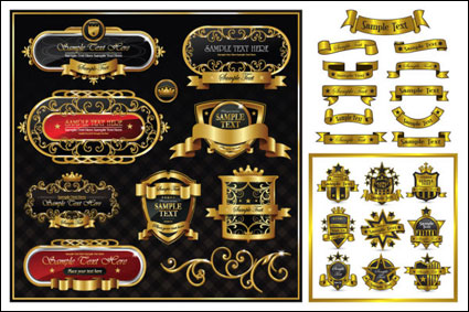 Gorgeous goldenen Band Etikett Muster Vektor Material