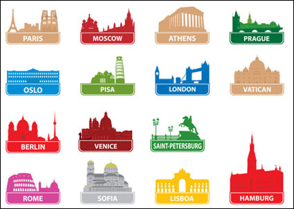 Weltberhmten Silhouette der Stadt Gebäude 01 - Vector