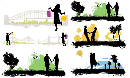 Menschen, Gebäude, Szenen Silhouette 01