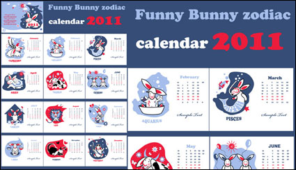 Nettes Jahr des Hasen 2011 calendar Vektor Material