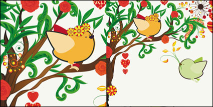 handgemalten Illustrationen Liebesvögel 01 - Vector
