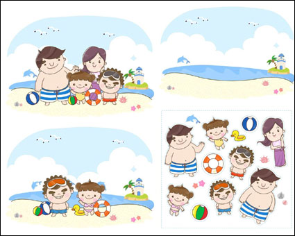 Familie an den Strand zu Vector spielen