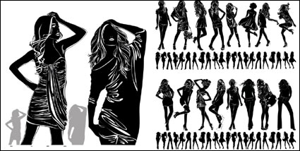Schönes Mädchen Schwarz-Weiß-Silhouette Vektor Material