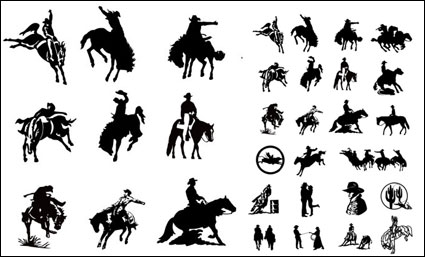 Schwarz-Weiß-Bild Cowboy-Serie 2 Vektor-Material