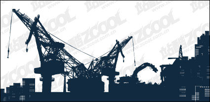 Vector Silhouette von schweren Maschinen auf der Baustelle