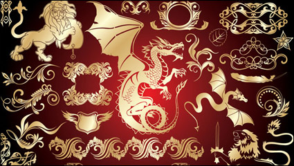 Goldene europäischen Design-Elemente Vektor Material -3