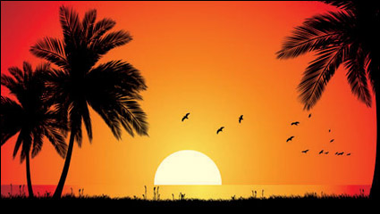 Der Strand in der Abenddämmerung Vektor-Material