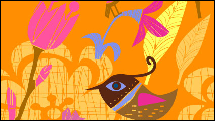 Schöne handbemalte Blumen und Vögel Vector -3