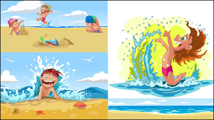 Cartoon Kinder-Sommer-Strand - Vektor
