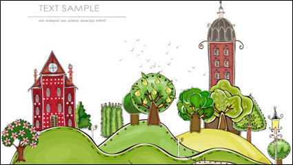 Cartoon city building Elementen Vektor Material -1