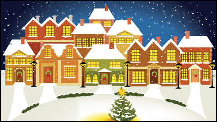Cartoon Weihnachtshaus Hintergrund Vector - 03