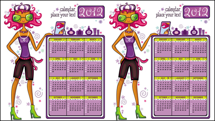2012 Cartoon Girls Kalender - Vector