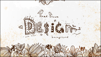 Retro Line art floral background 01 - Vektor Material