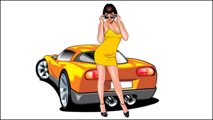 Sexy Schönheit und Sportwagen 04 - Vektor Material