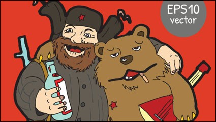 Cartoon Jäger mit Bär - Vektor Material