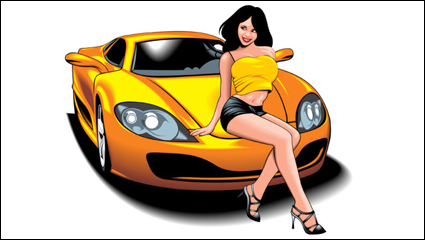 Sexy Schönheit und Sportwagen 01 - Vektor Material