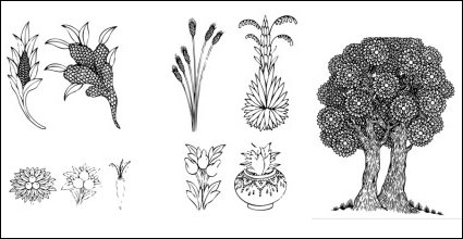 Buddhismus Ohr von Mais, Hirse Sprays, Reis-, Linden-Vektor