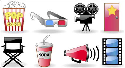 Kinokarten, Popcorn, Brille, Kamera, Icons Vektor