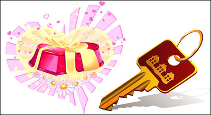Vector Schlssel, Geschenke, Blumen